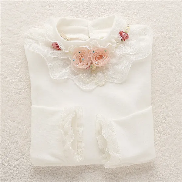 Fashion Children kids girls blouses Baby girls long sleeved school lace white shirts tops&tees TD014