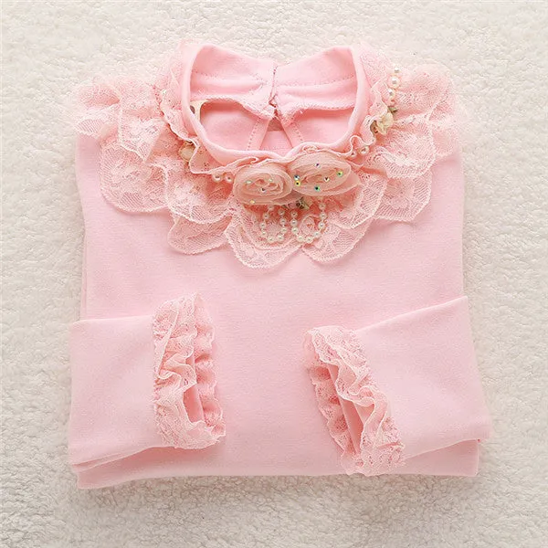 Fashion Children kids girls blouses Baby girls long sleeved school lace white shirts tops&tees TD014