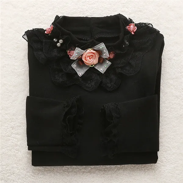 Fashion Children kids girls blouses Baby girls long sleeved school lace white shirts tops&tees TD014