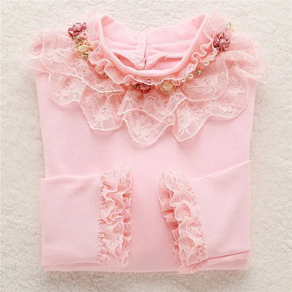 Fashion Children kids girls blouses Baby girls long sleeved school lace white shirts tops&tees TD014