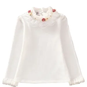 Fashion Children kids girls blouses Baby girls long sleeved school lace white shirts tops&tees TD014
