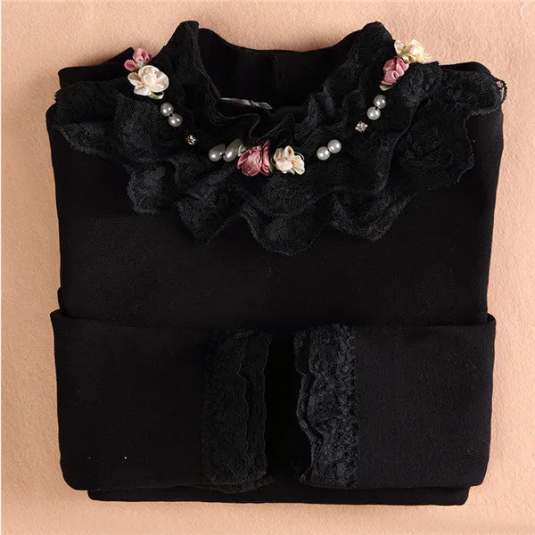 Fashion Children kids girls blouses Baby girls long sleeved school lace white shirts tops&tees TD014