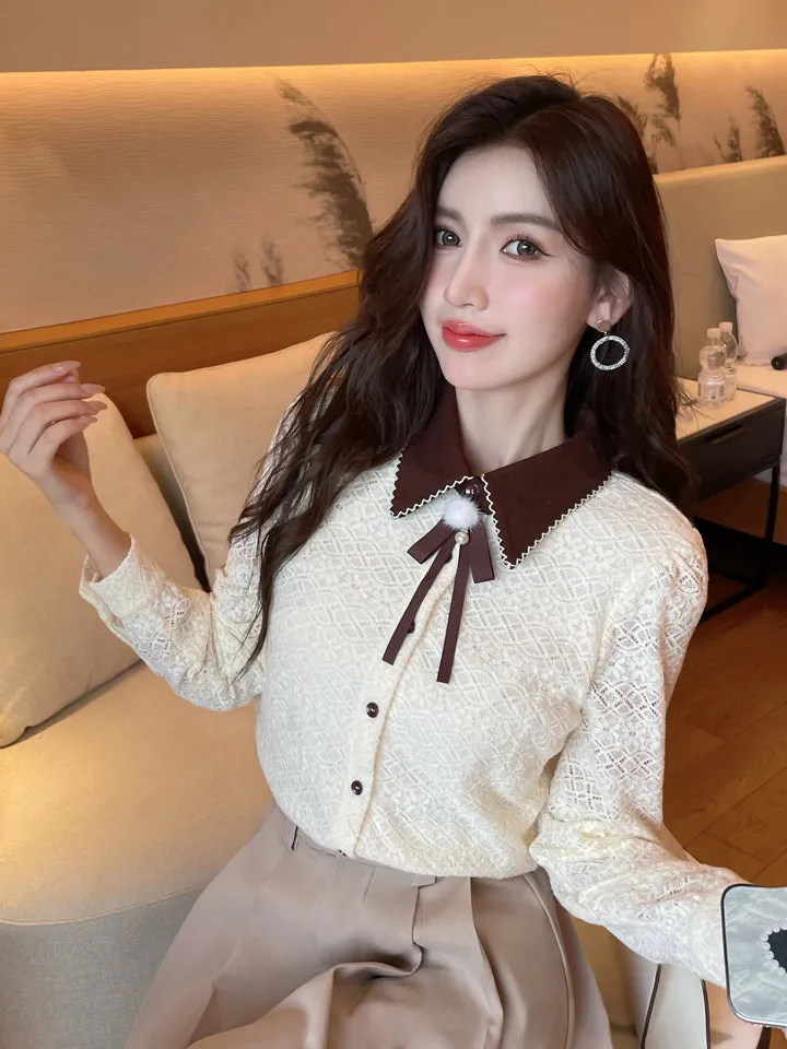 Fashionable Textured Print Blouse in Chiffon for Women