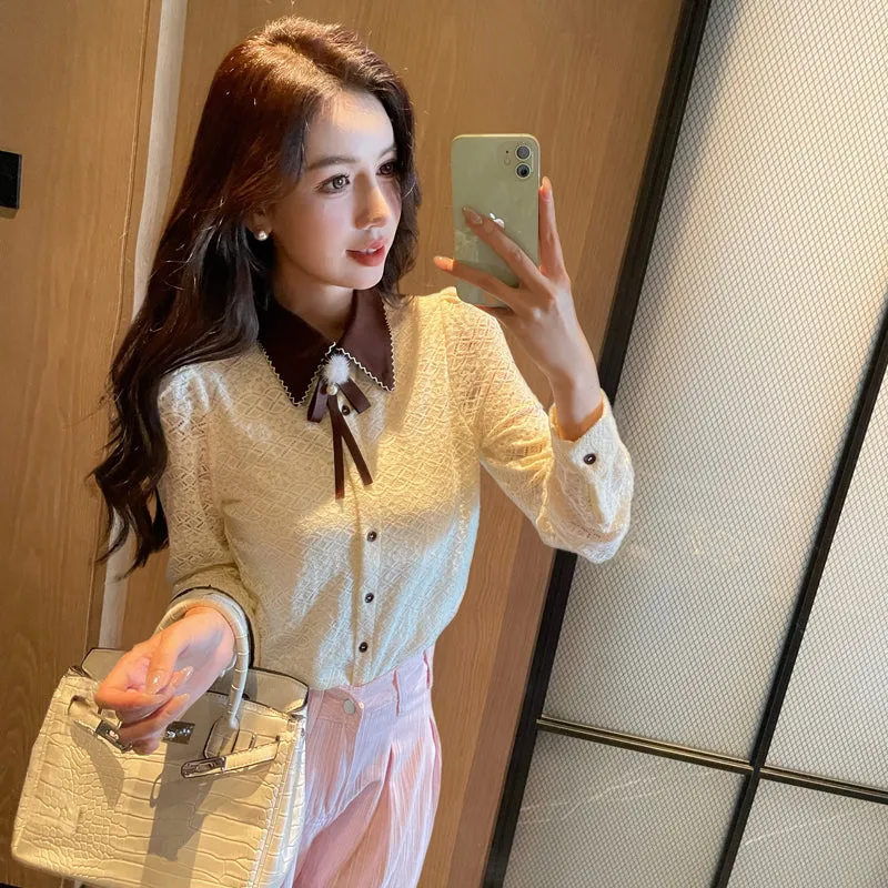 Fashionable Textured Print Blouse in Chiffon for Women