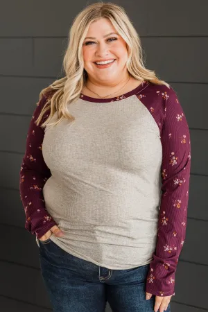 Filled With Love Floral Raglan Top- Oatmeal & Plum