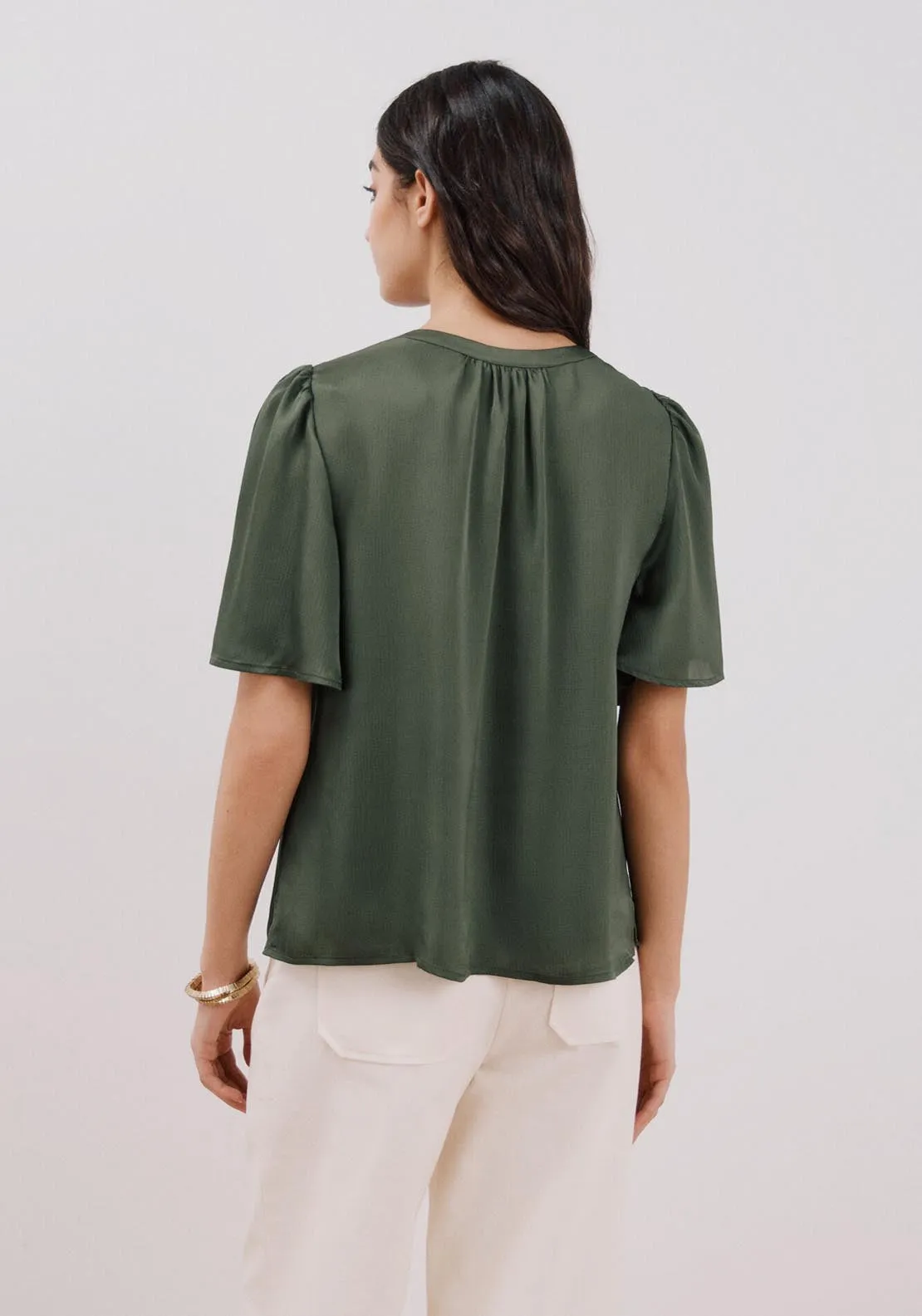 Flared Sleeve Blouse - Light Khaki