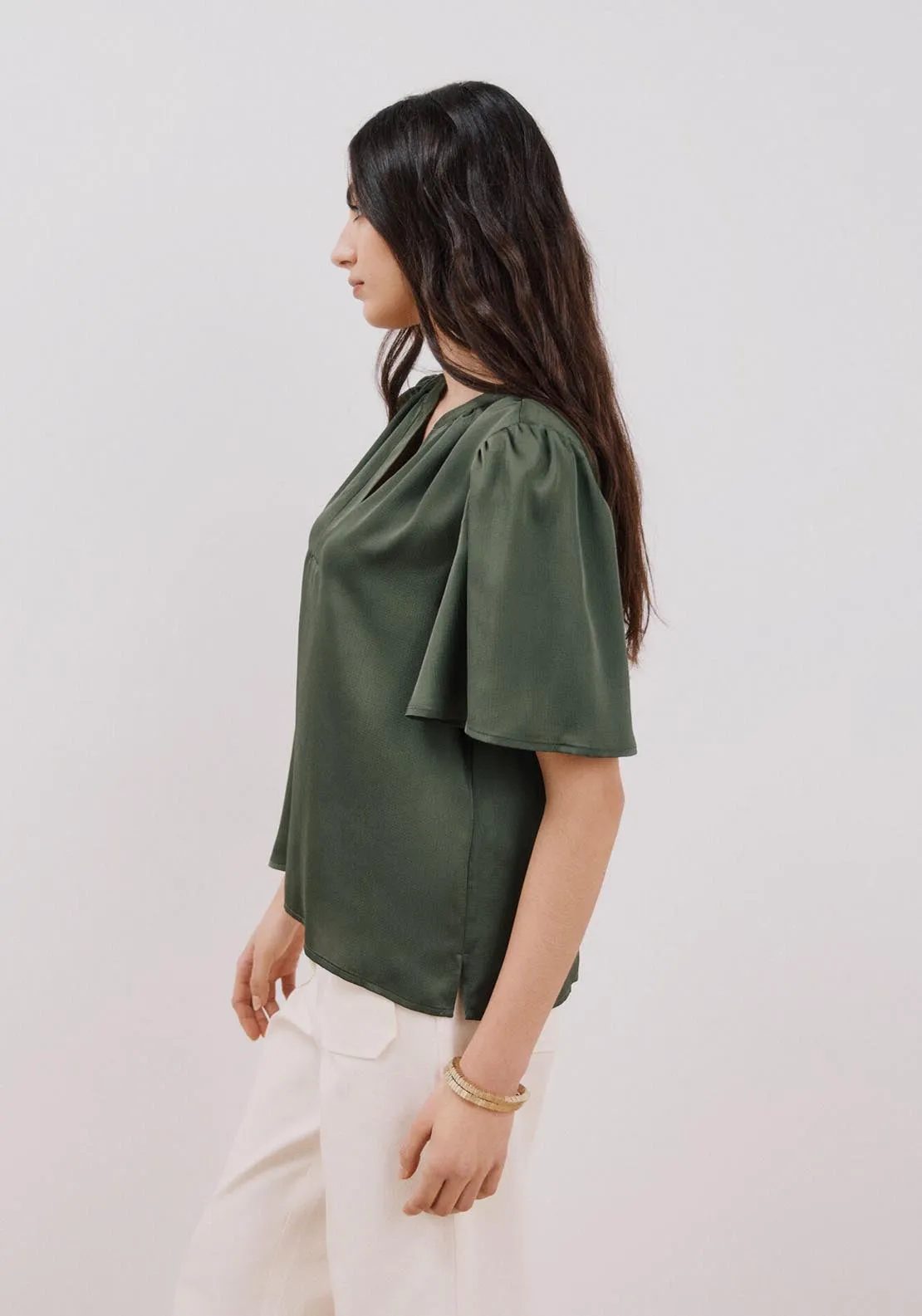 Flared Sleeve Blouse - Light Khaki