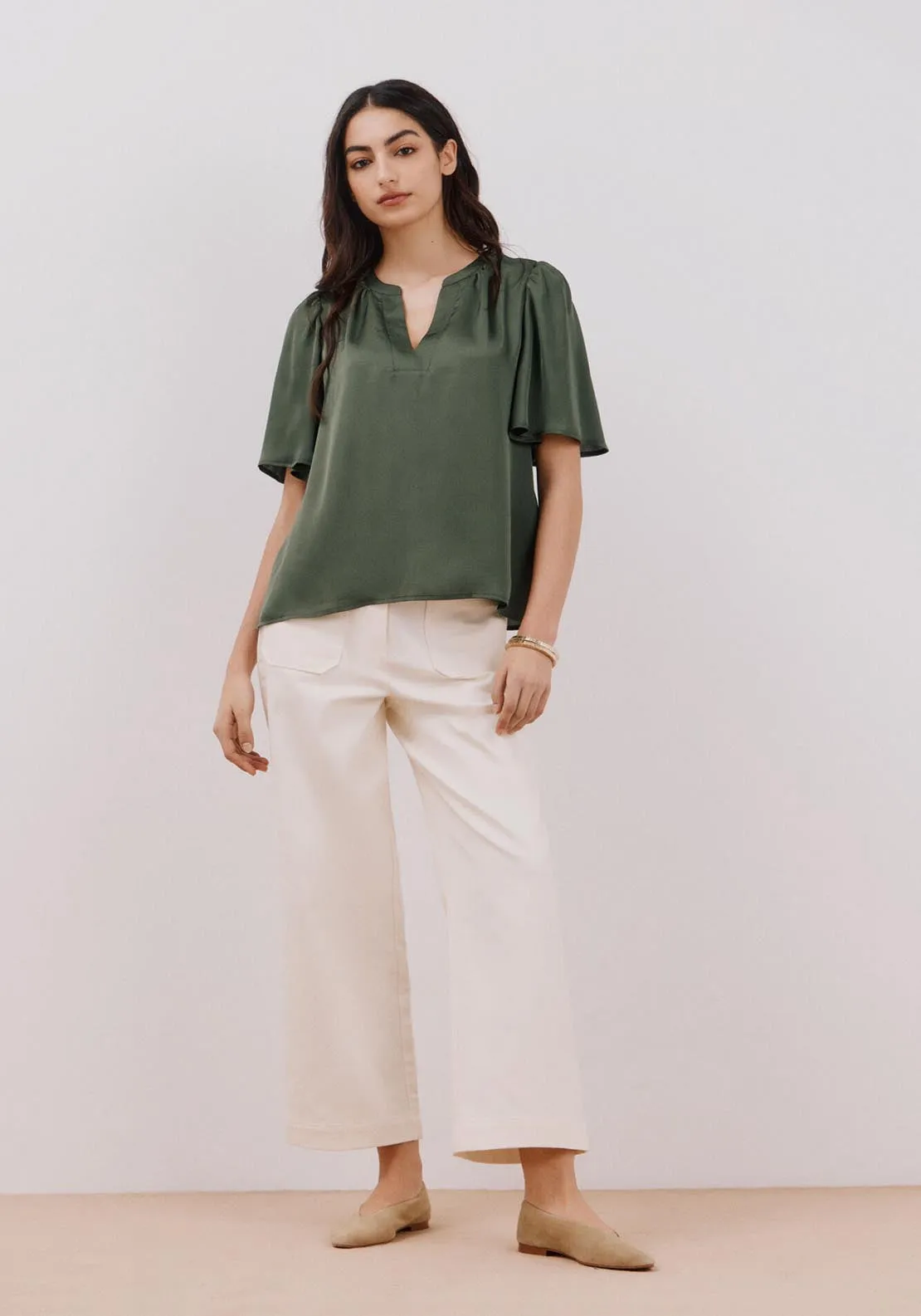 Flared Sleeve Blouse - Light Khaki