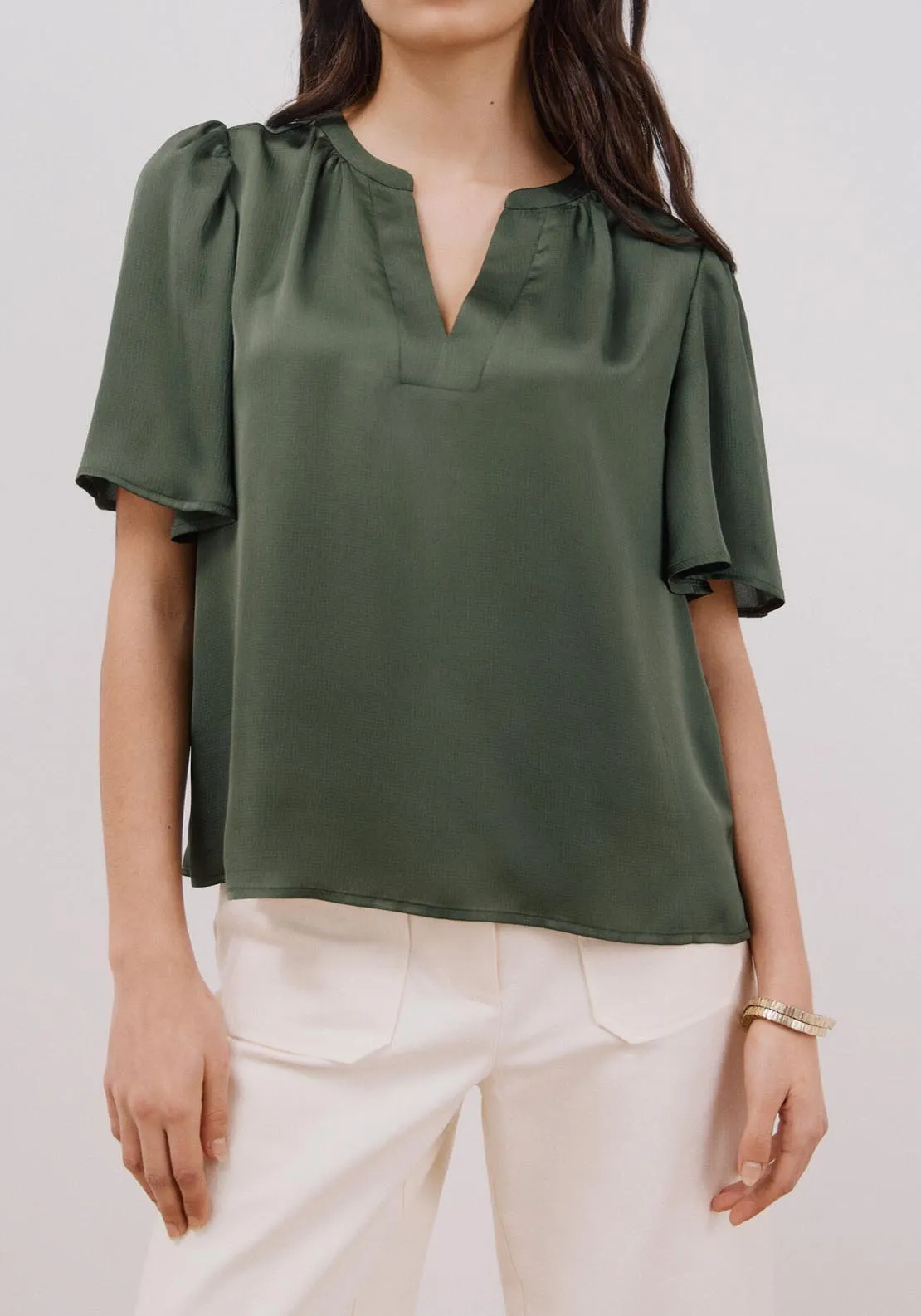 Flared Sleeve Blouse - Light Khaki