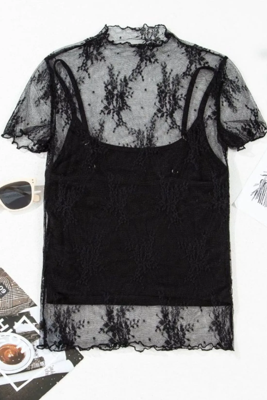Floral Mesh Top and Cami Set