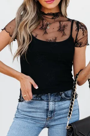Floral Mesh Top and Cami Set