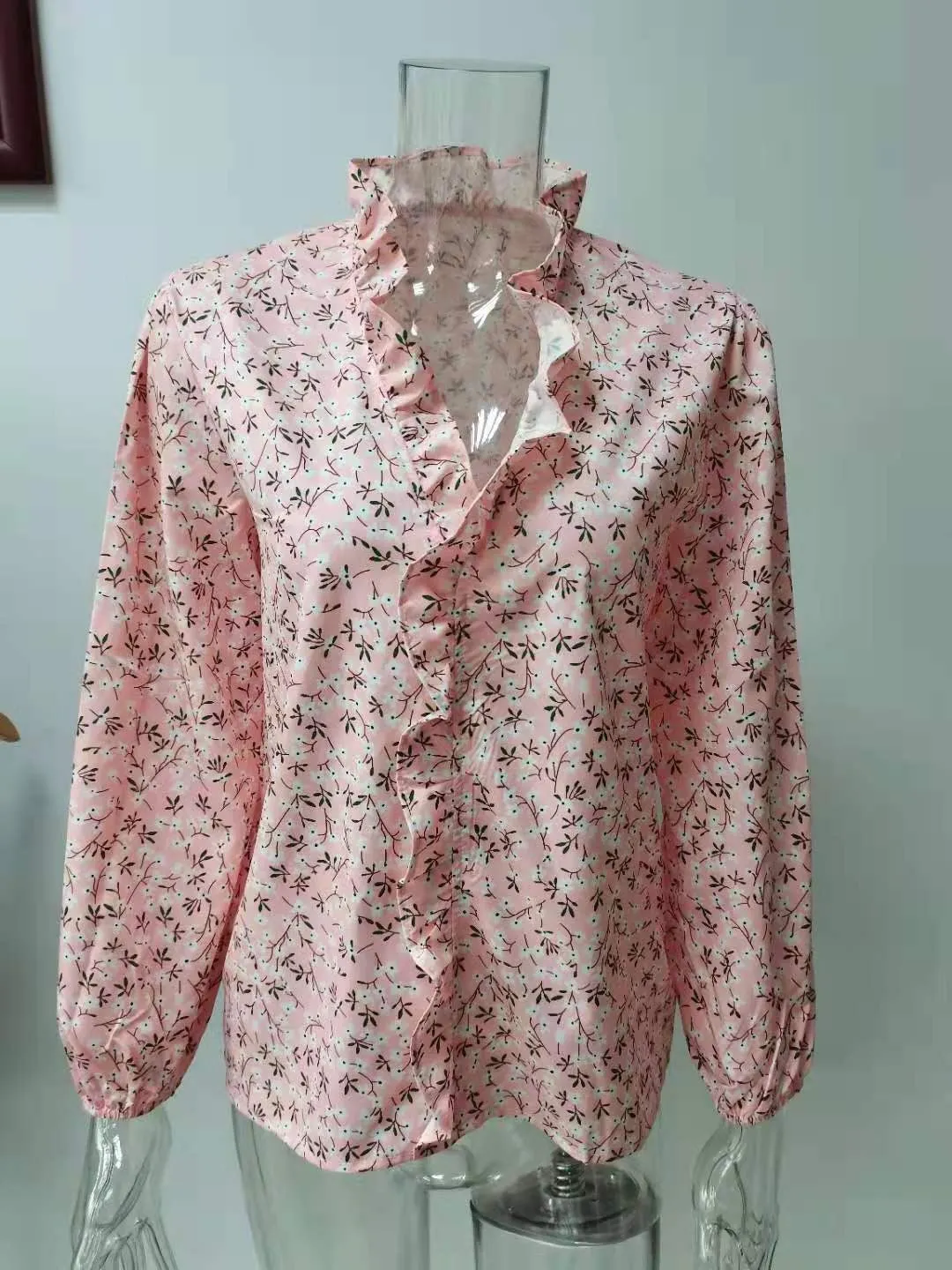 Floral Pink Ruffled Blouses Tops & Shirts for Women Plus Size