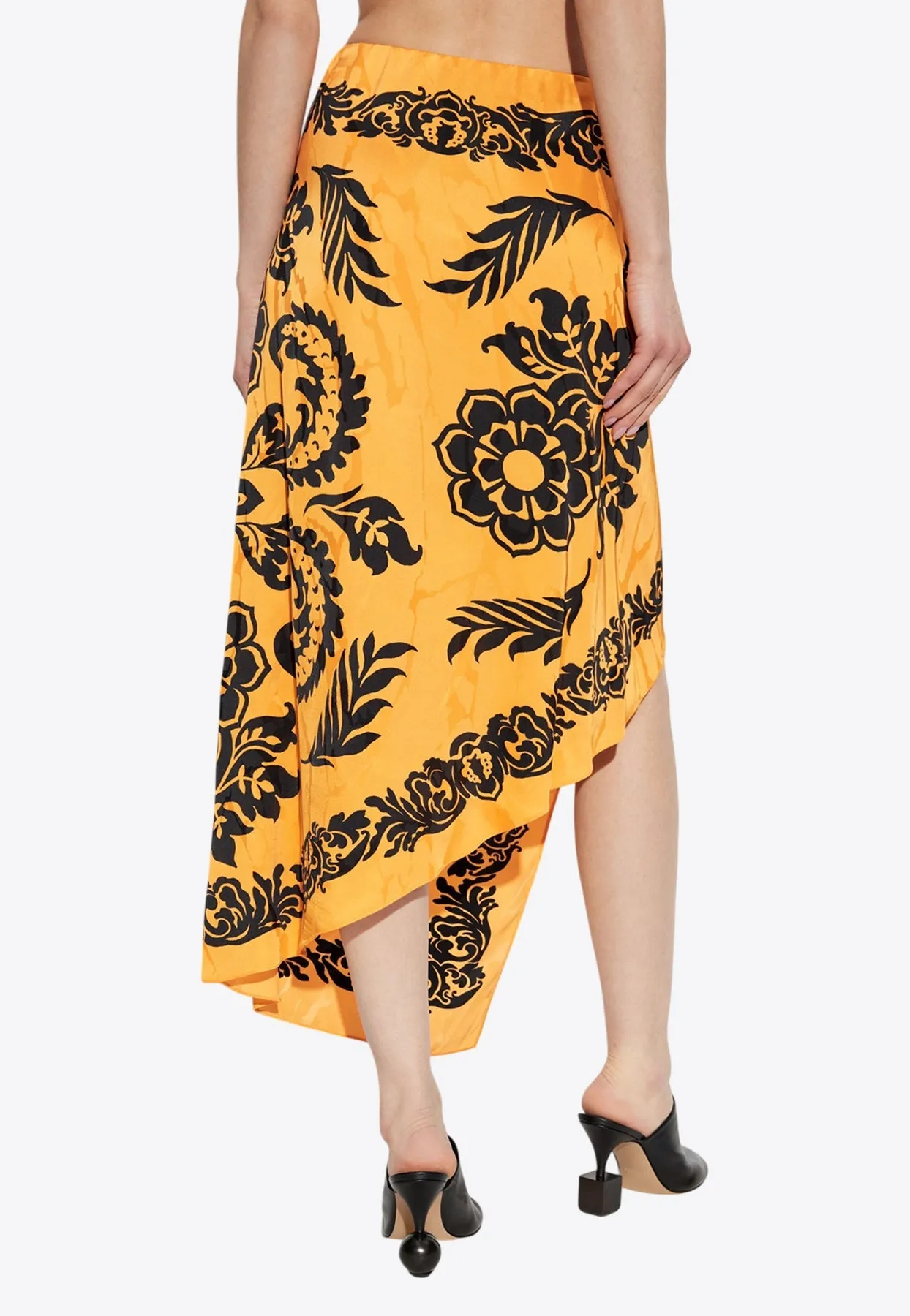 Floral Print Asymmetric Midi Skirt