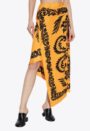 Floral Print Asymmetric Midi Skirt