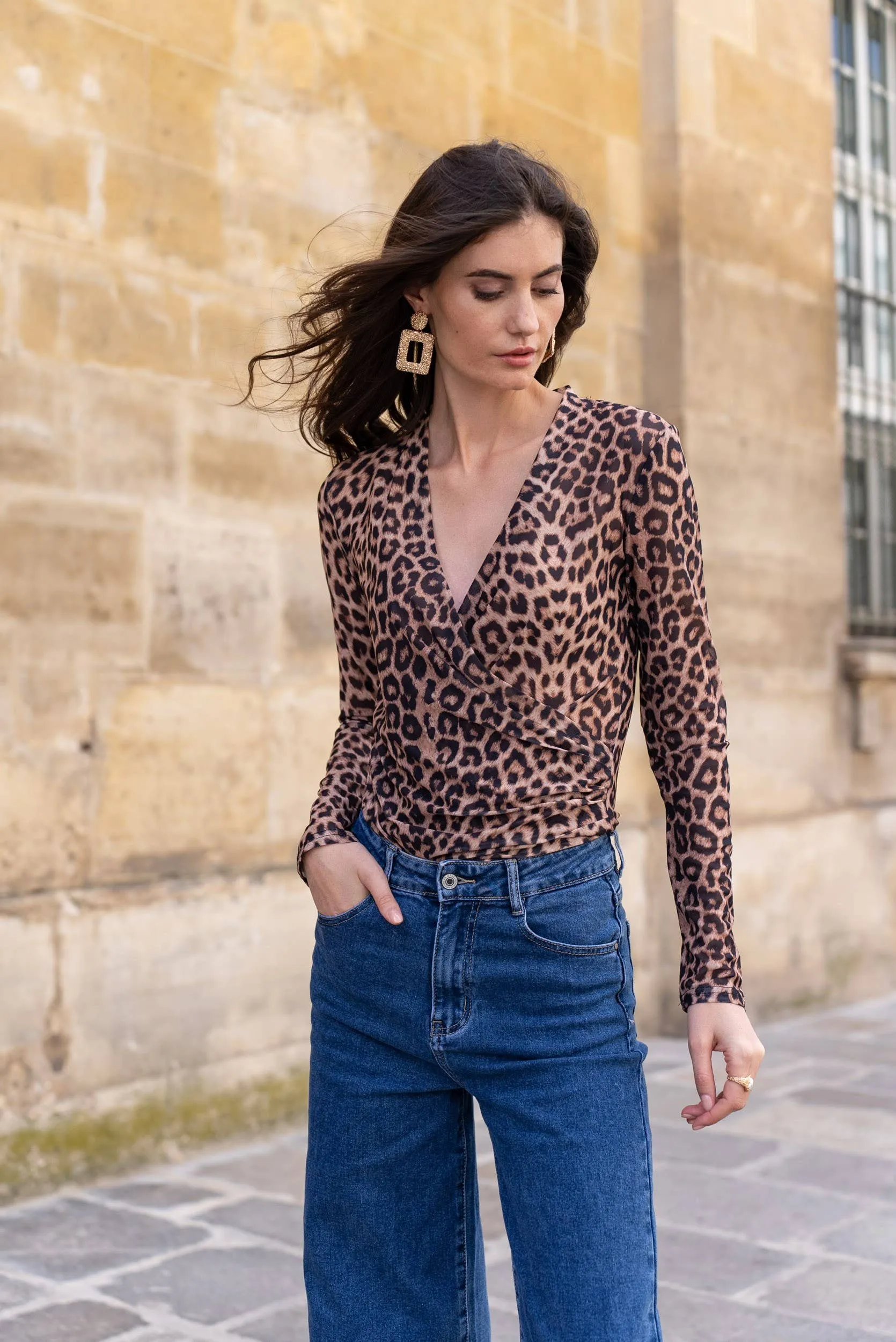 Floral Print Mesh Wrap Top