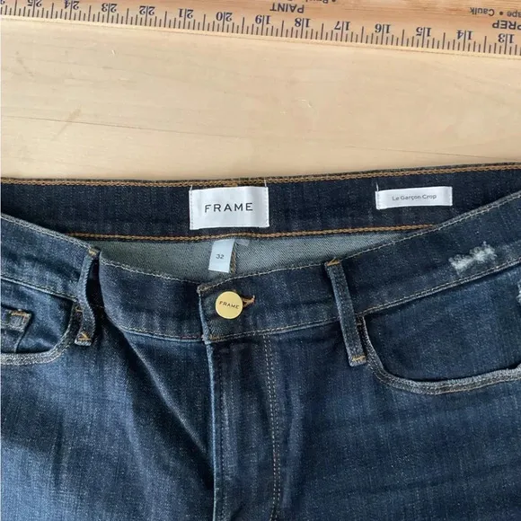 Frame Le Garçon Crop Covant Dark Wash Boyfriend Jeans 32