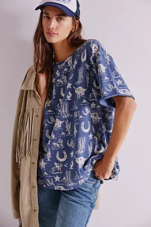 Free People Painted Floral Tee - Navy Combo