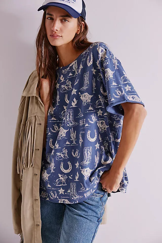 Free People Painted Floral Tee - Navy Combo
