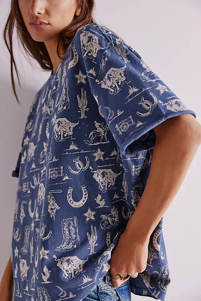 Free People Painted Floral Tee - Navy Combo