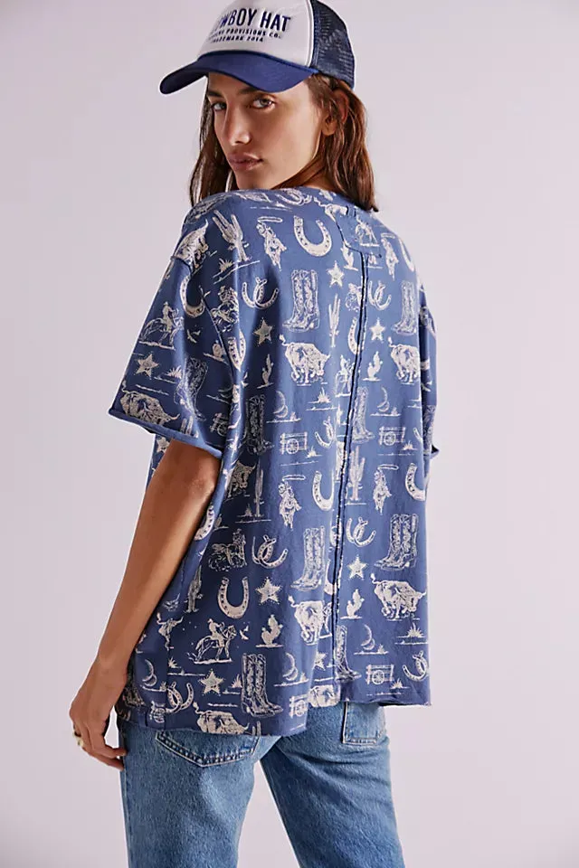 Free People Painted Floral Tee - Navy Combo