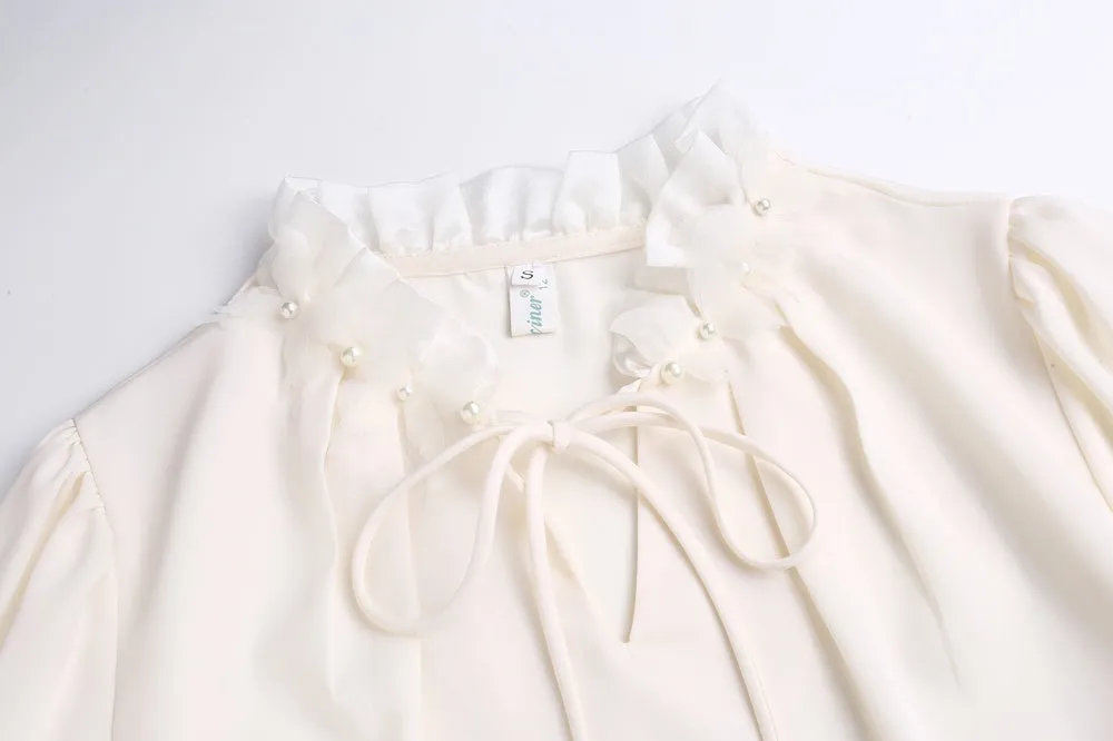French Style Gentle Lace Trim Blouse for Women