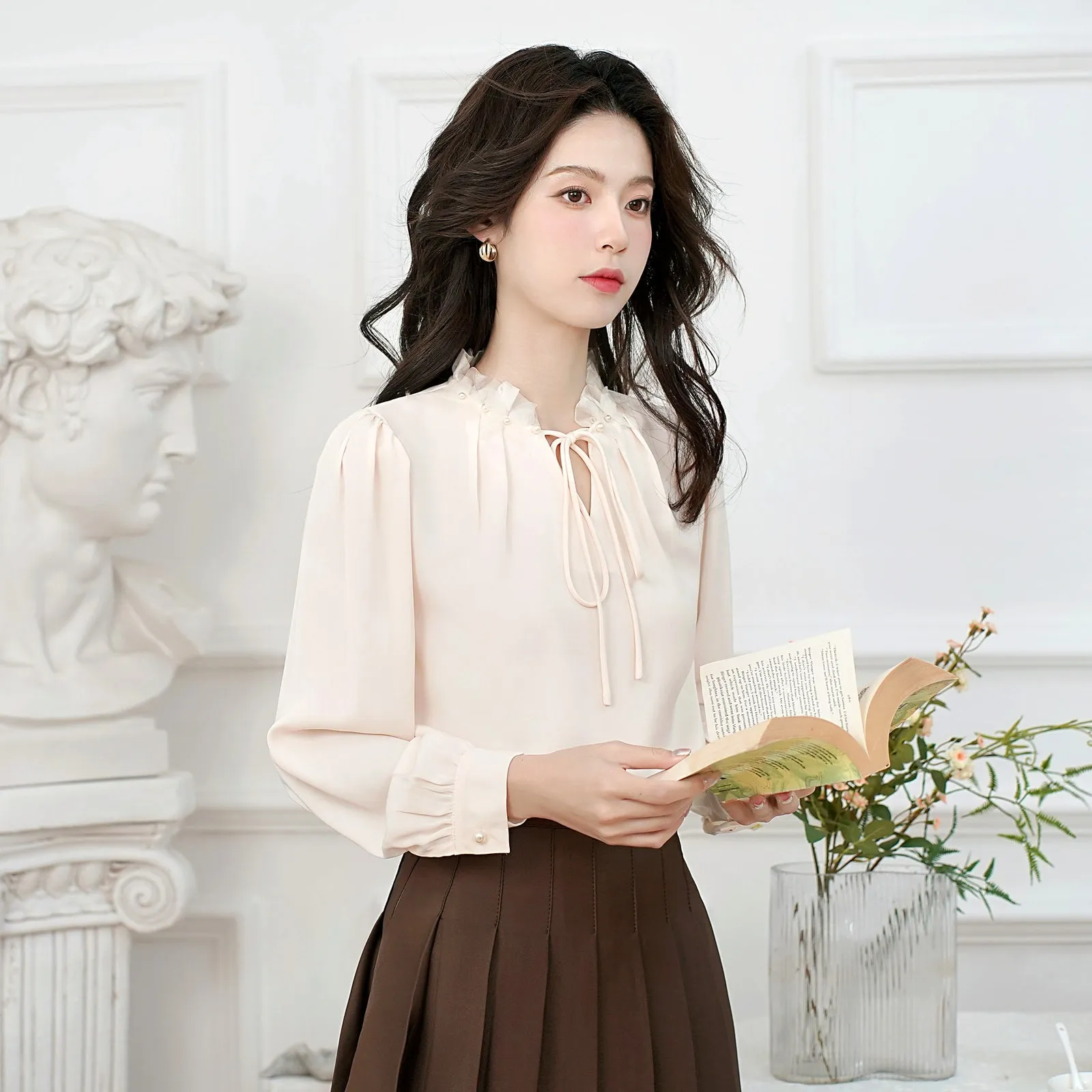 French Style Gentle Lace Trim Blouse for Women