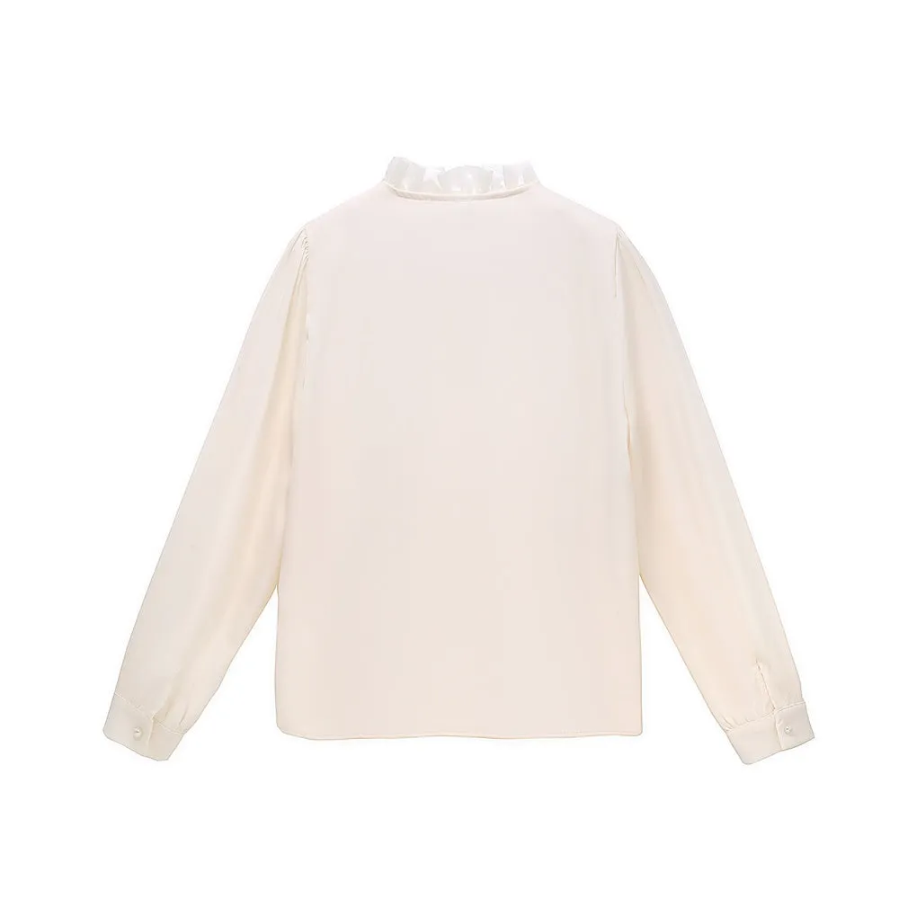 French Style Gentle Lace Trim Blouse for Women