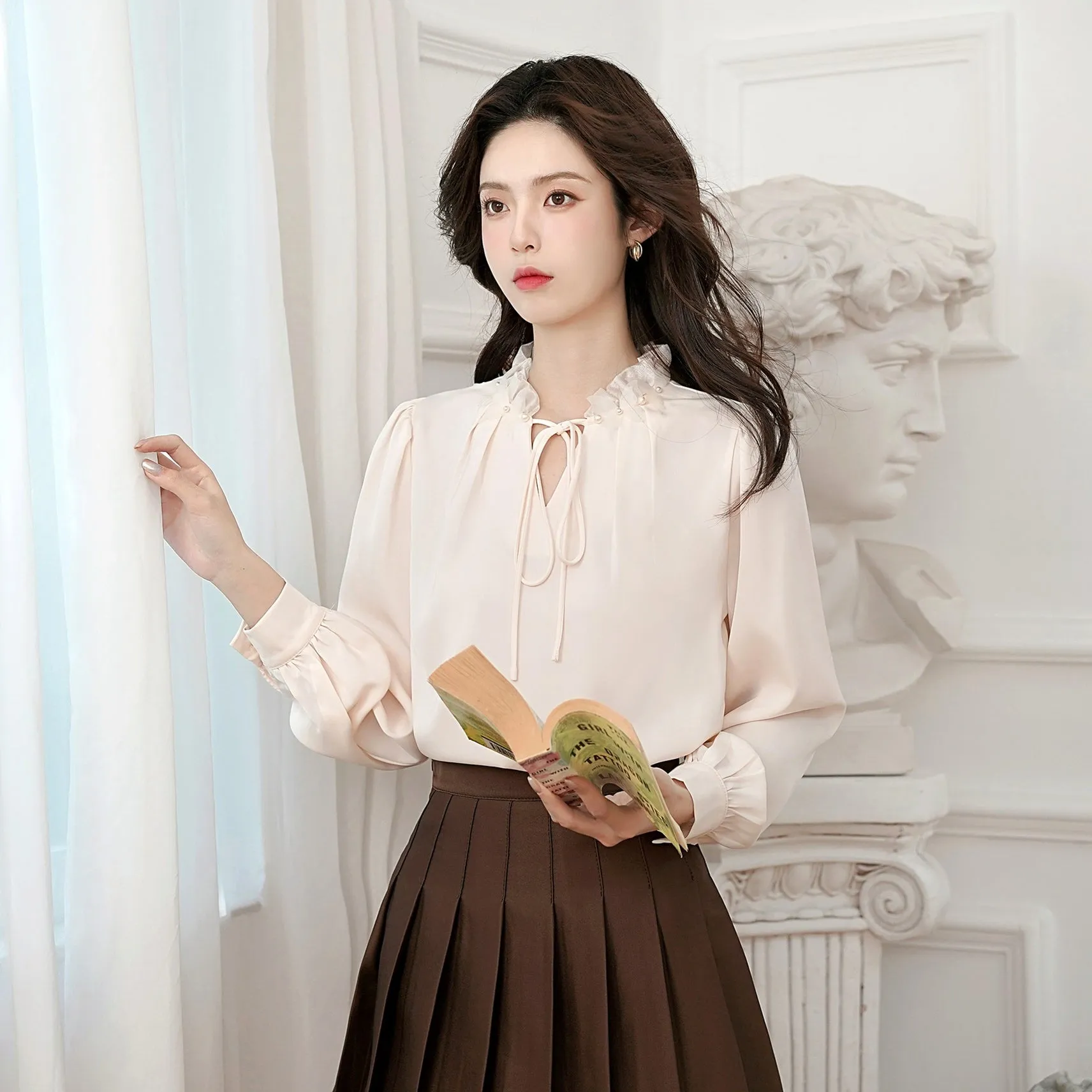 French Style Gentle Lace Trim Blouse for Women