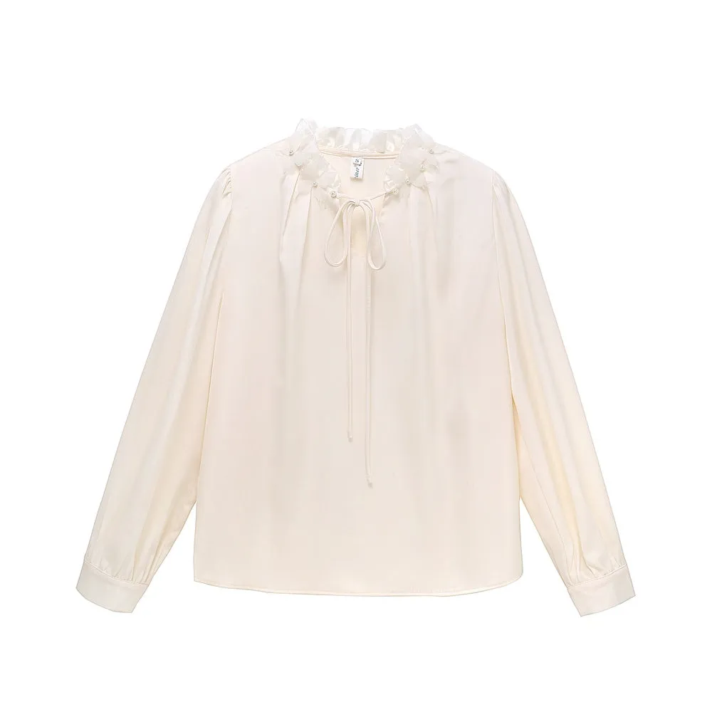 French Style Gentle Lace Trim Blouse for Women