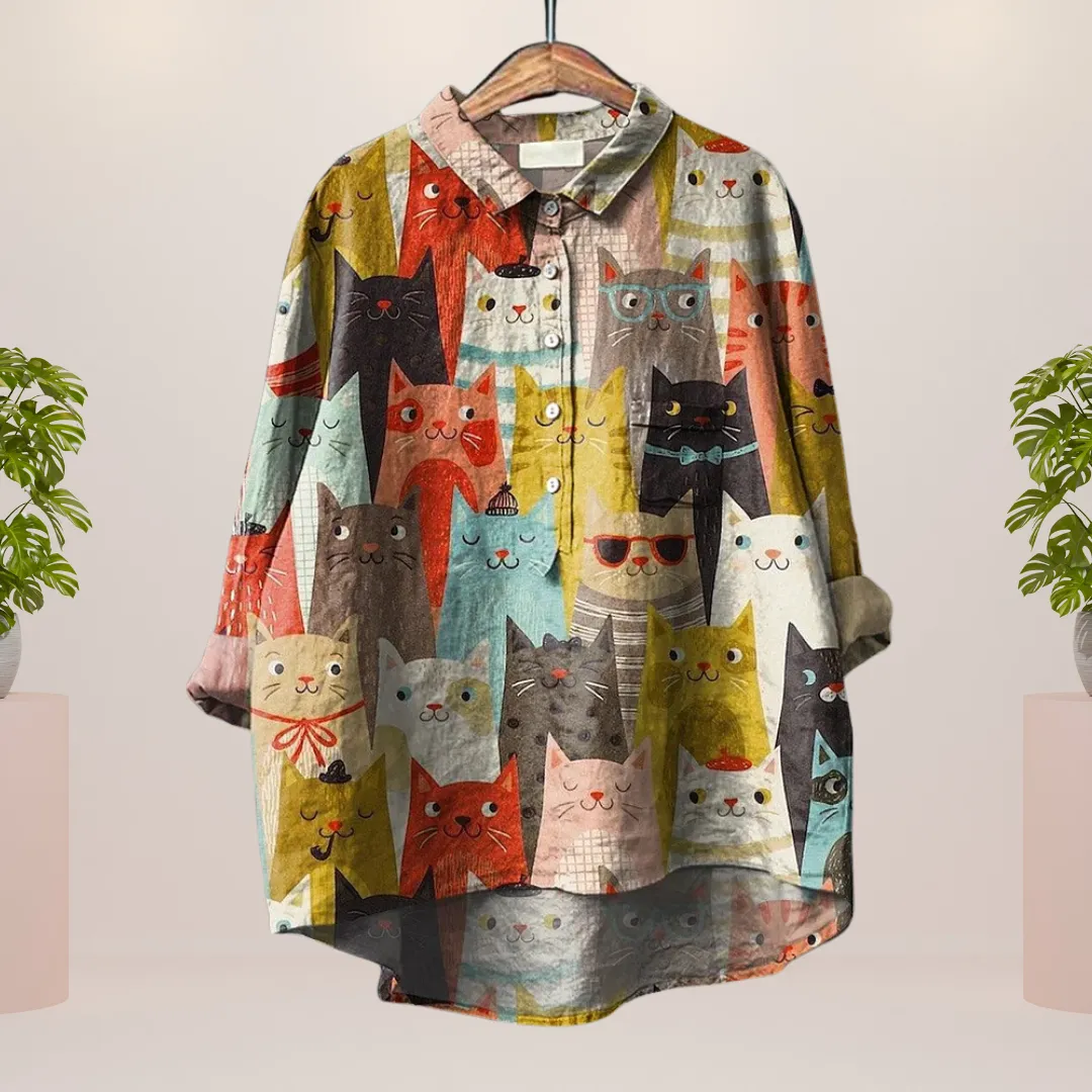 Freya™ | Fun Dog Print Button-Up Shirt