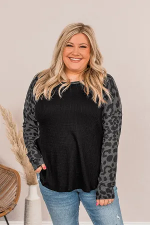 Front Row Seats Long Sleeve Top- Charcoal Leopard