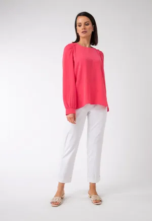 Gathered Raglan Sleeve Solid Blouse