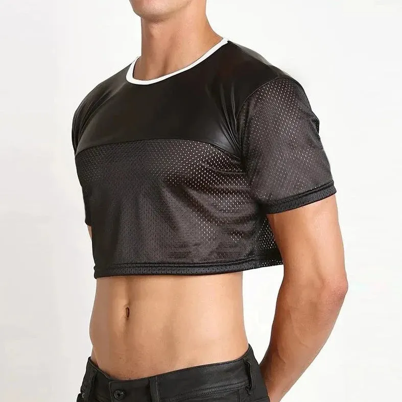 Gay Fashion PU Leather Mesh Crop Tops