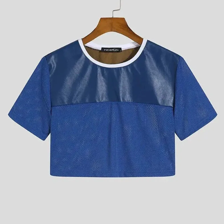 Gay Fashion PU Leather Mesh Crop Tops