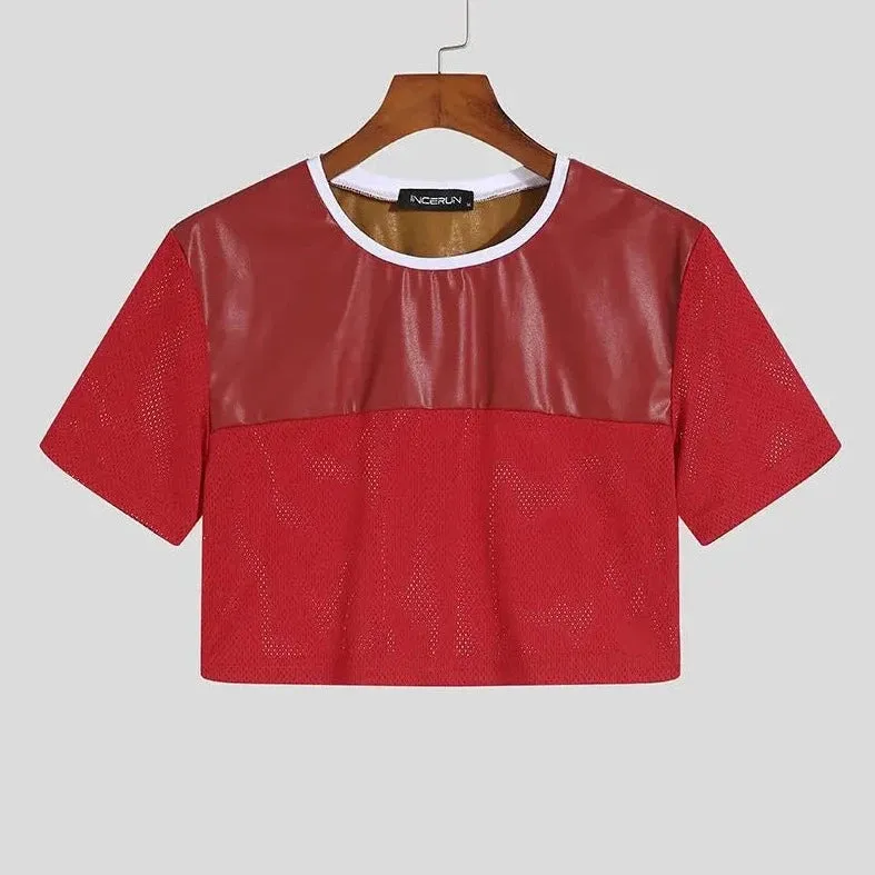 Gay Fashion PU Leather Mesh Crop Tops