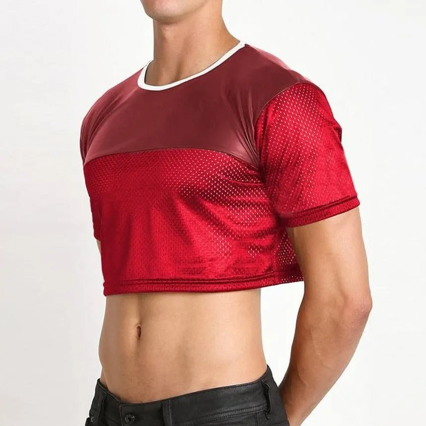 Gay Fashion PU Leather Mesh Crop Tops