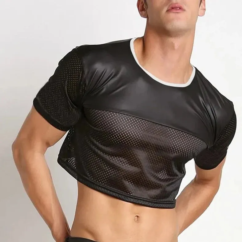 Gay Fashion PU Leather Mesh Crop Tops