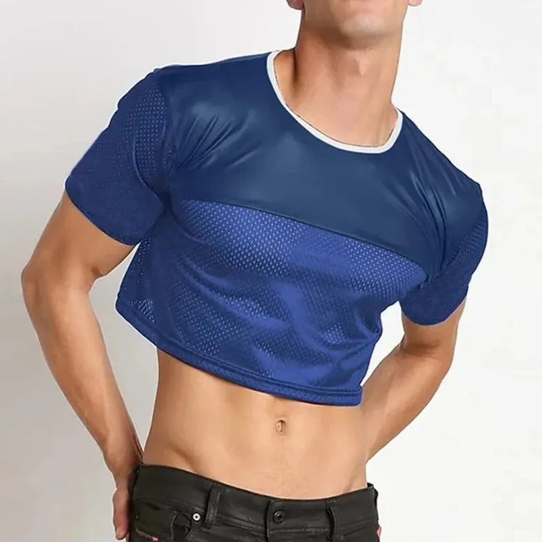 Gay Fashion PU Leather Mesh Crop Tops