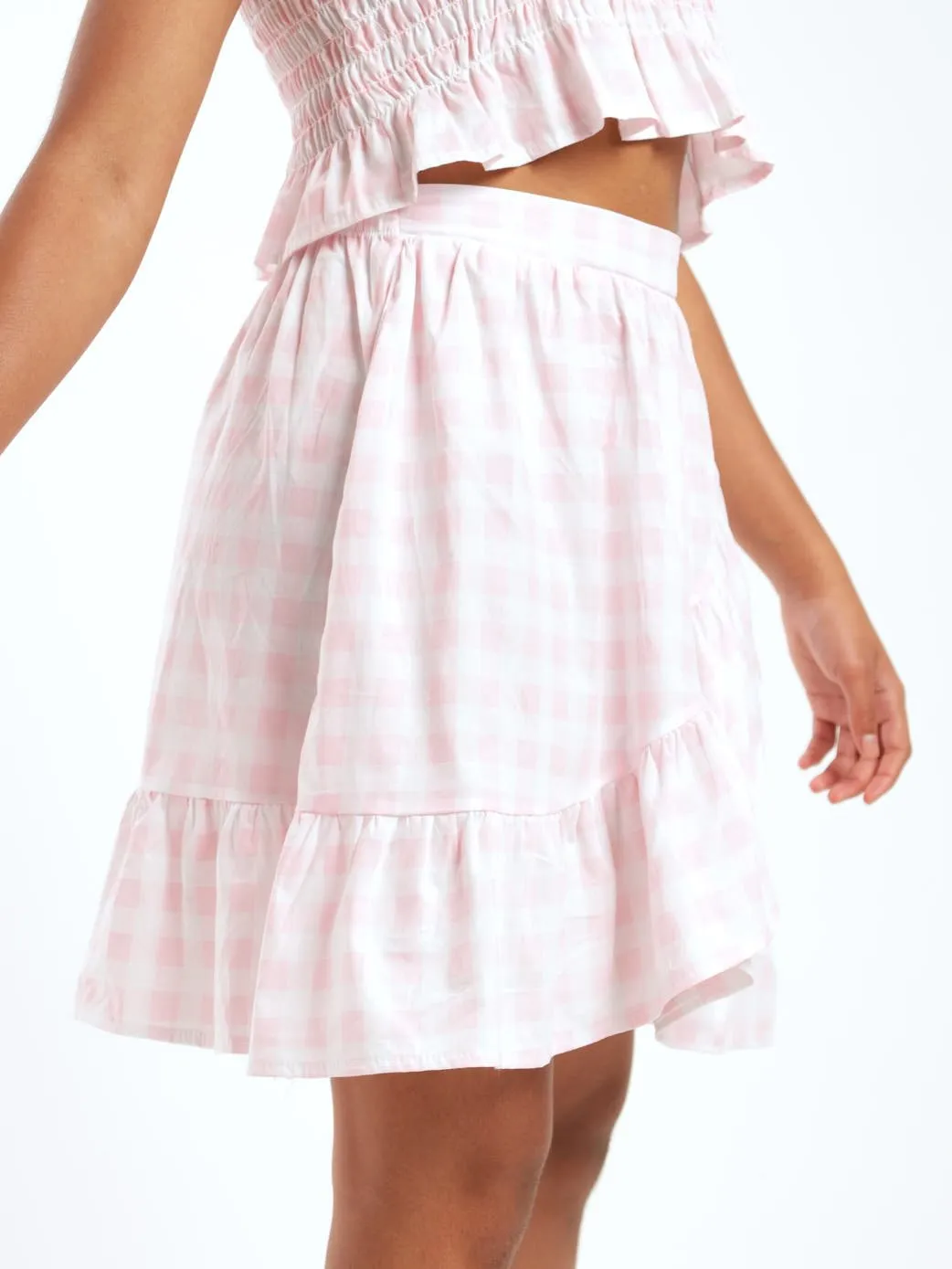 Girls Check Wrap Skirt - Pink