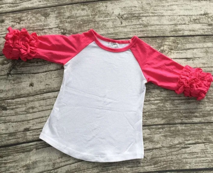 girls clothes o-neck baby girls kids icing ruffle raglan tops shirts girls casual tops fall Autumn top T-shirt