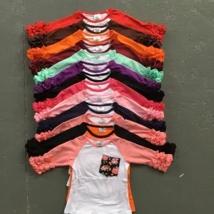 girls clothes o-neck baby girls kids icing ruffle raglan tops shirts girls casual tops fall Autumn top T-shirt