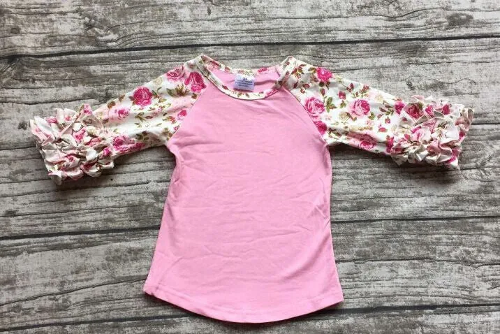 girls clothes o-neck baby girls kids icing ruffle raglan tops shirts girls casual tops fall Autumn top T-shirt