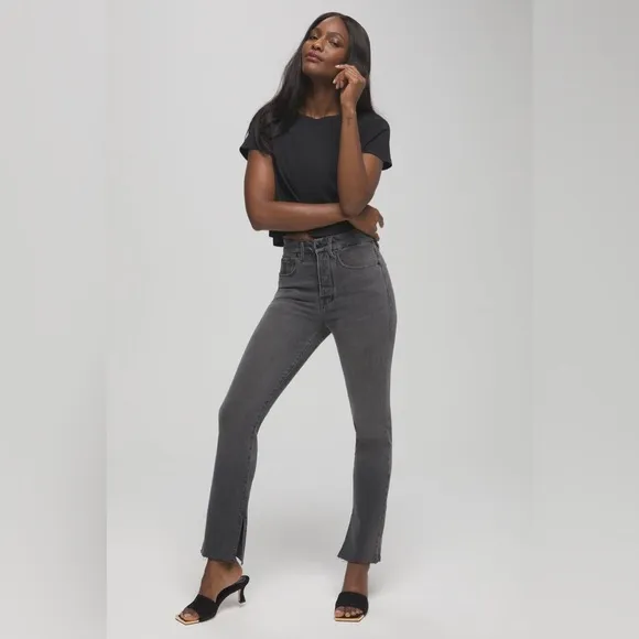 Good American Good Boy High Rise Boyfriend Jeans in Black, size 27