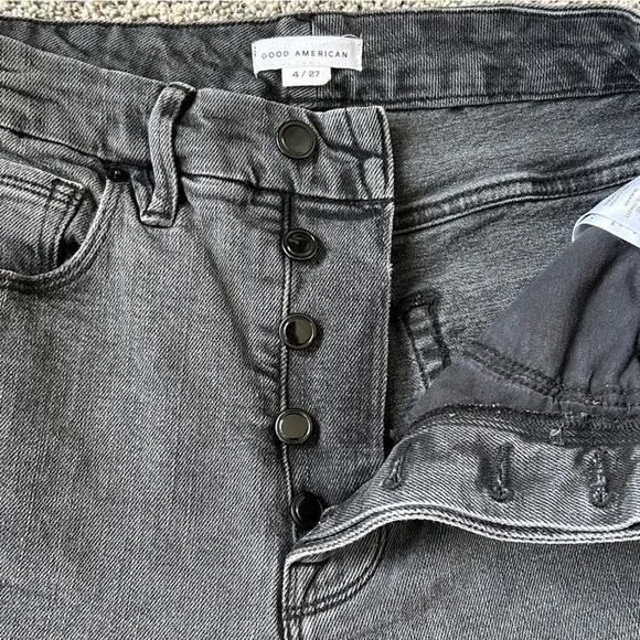 Good American Good Boy High Rise Boyfriend Jeans in Black, size 27