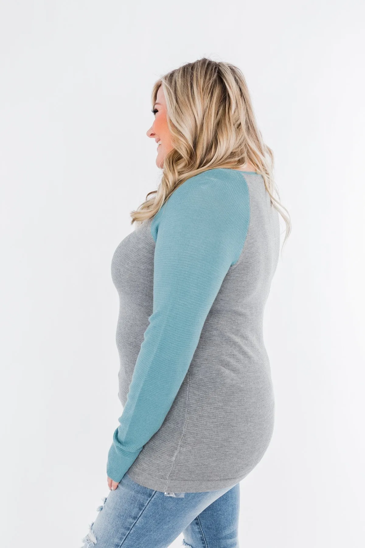 Good Things To Come Raglan Top- Dark Grey & Slate Blue
