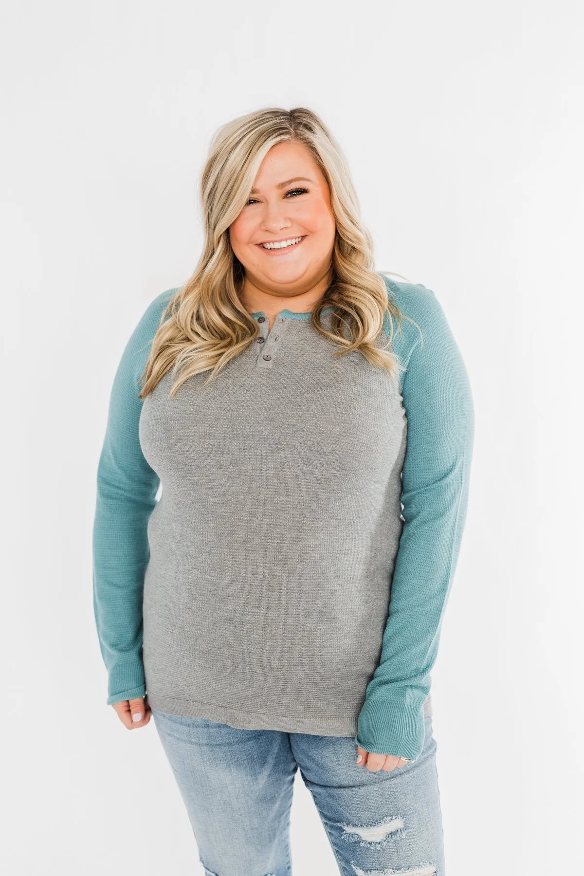 Good Things To Come Raglan Top- Dark Grey & Slate Blue
