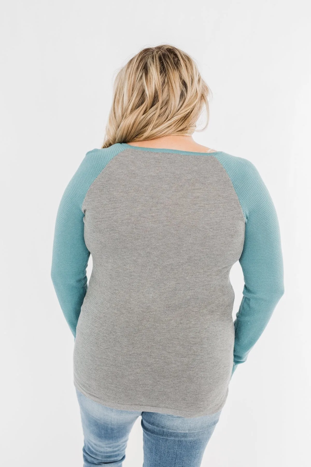 Good Things To Come Raglan Top- Dark Grey & Slate Blue