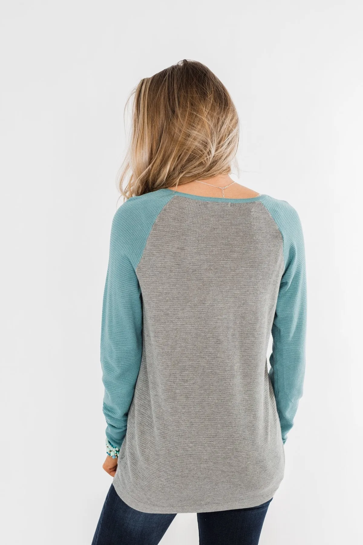 Good Things To Come Raglan Top- Dark Grey & Slate Blue