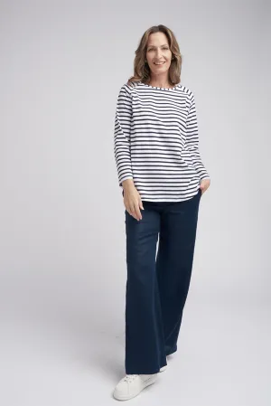 Goondiwindi Cotton Stripe Long Sleeve Tee in White/Navy 3272