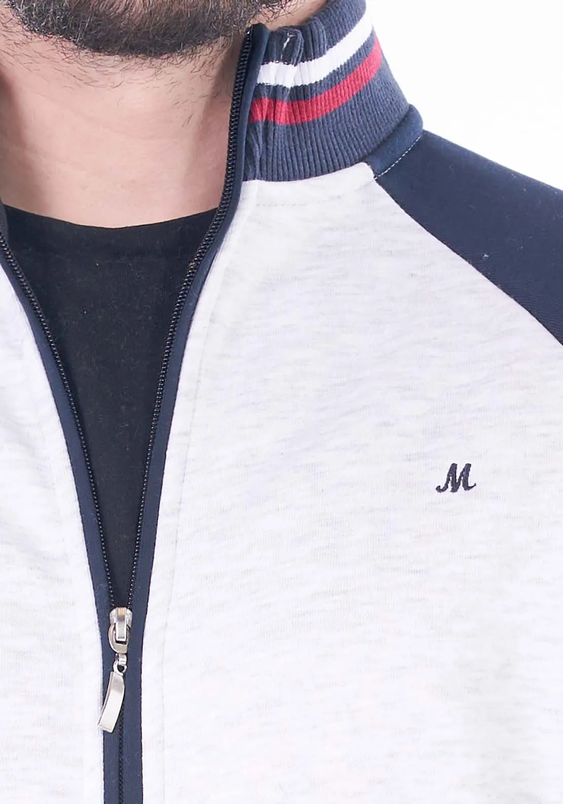 Grange Full Zip Raglan Jkt - Snow Marl/navy
